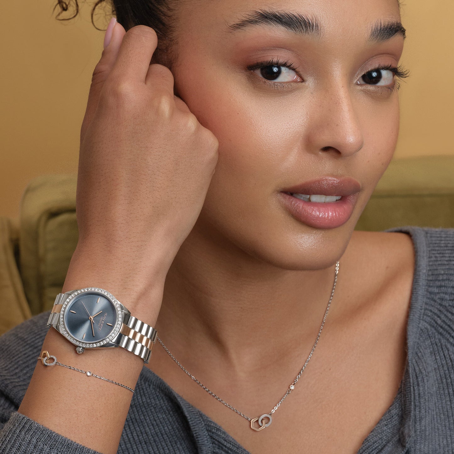 Olivia Burton Sports Luxe 34mm Bejewelled Chalk Blue & Two Tone Bracelet Watch