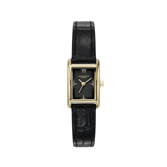 Olivia Burton Classic 16mm Mini Grove Gold & Black Croc Leather Strap Watch