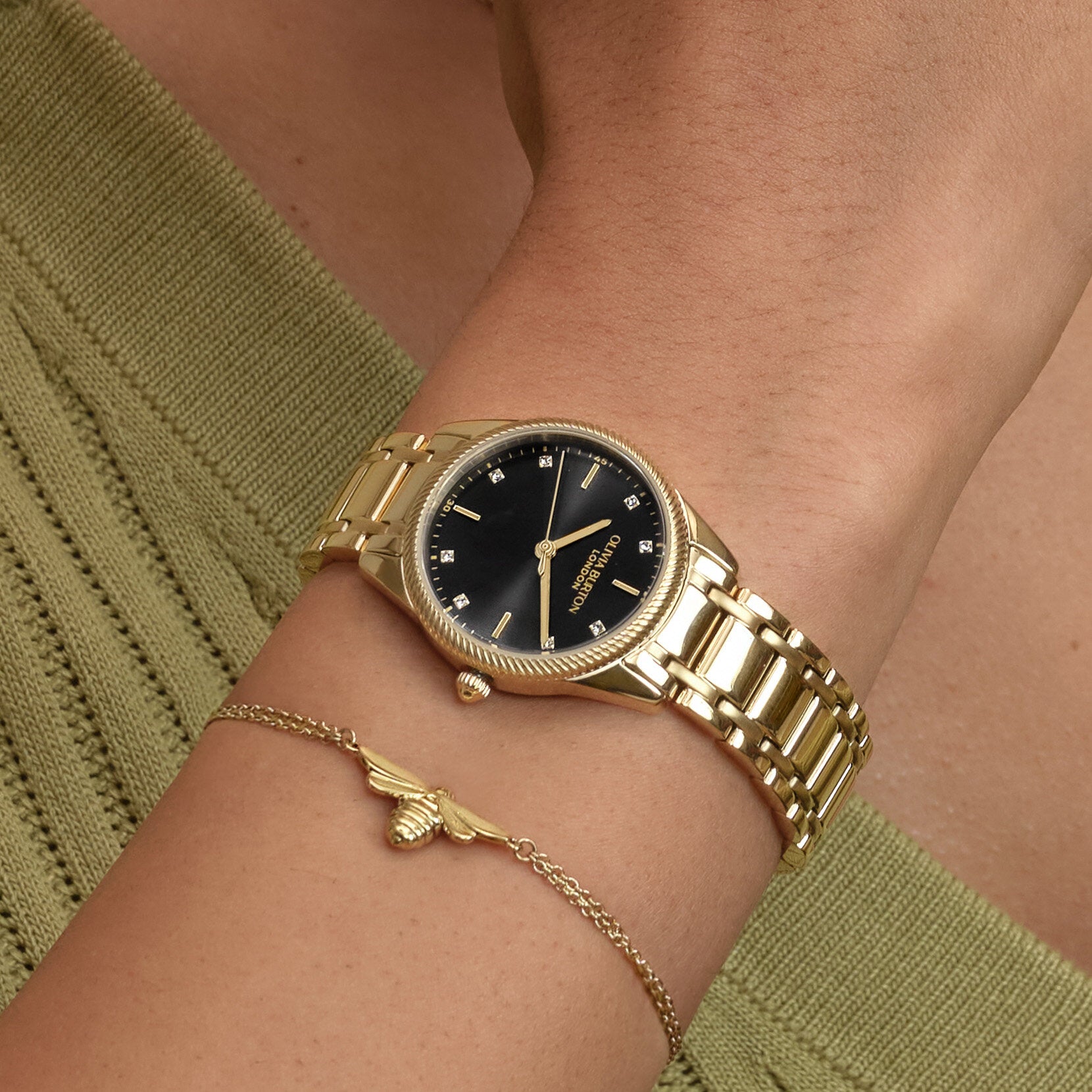 Olivia Burton Sports Luxe 28mm Egerton Black & Gold Bracelet Watch