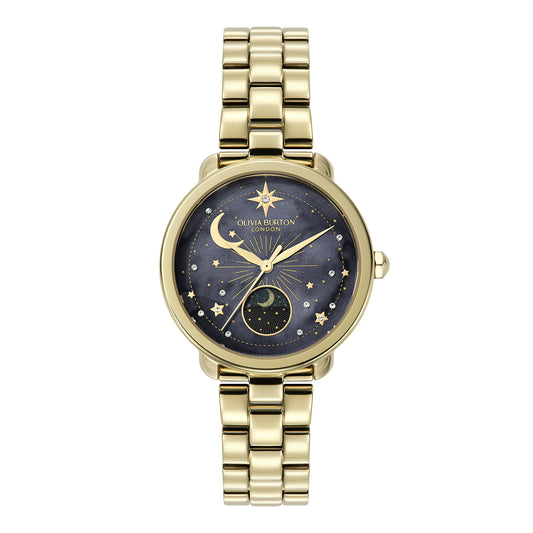 Olivia Burton Celestial 34mm Moon Phase Black & Gold Bracelet Watch