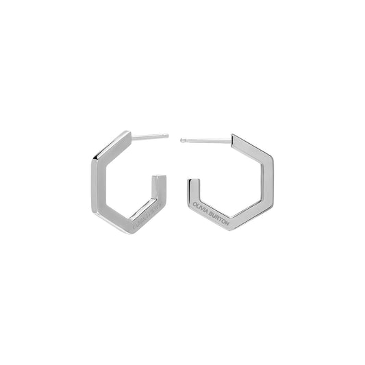 Olivia Burton Signature Honeycomb Silver Tone Small Hoop Earrings