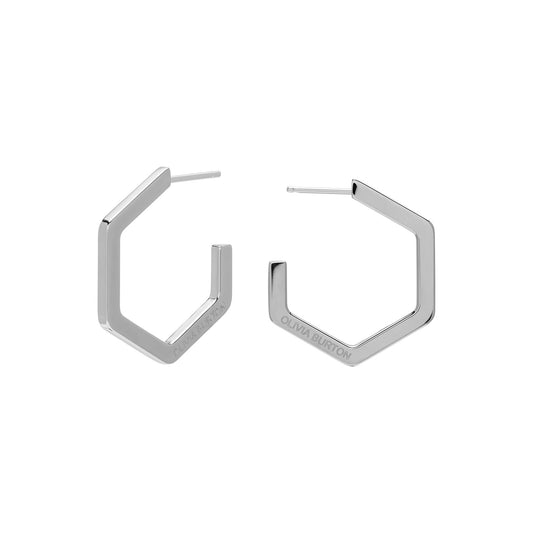 Olivia Burton Signature Honeycomb Silver Tone Large Hoop Earrings
