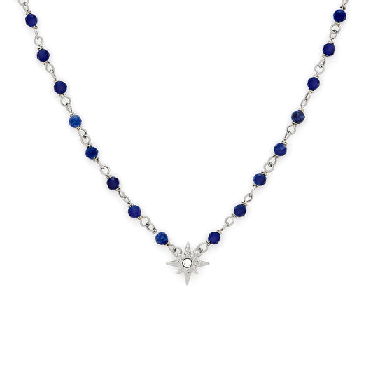Olivia Burton Trend Edition North Star Blue & Silver Tone Beaded Charm Necklace