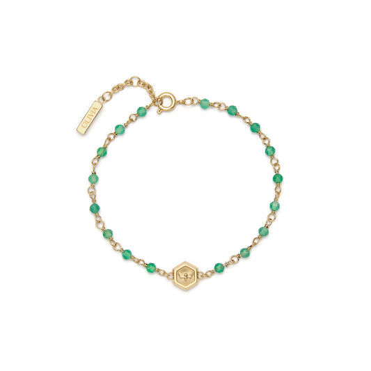 Olivia Burton Trend Edition Minima Bee Green & Gold Plated Beaded Charm Bracelet