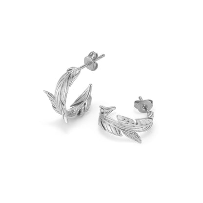 Olivia Burton Signature Feather Silver Tone Hoop Earrings
