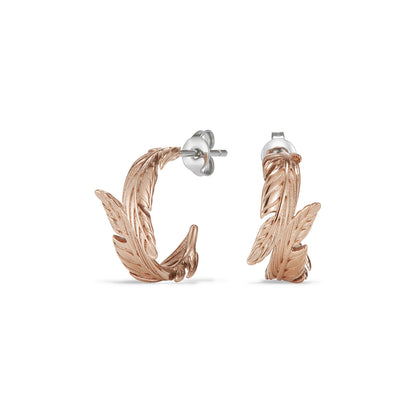 Olivia Burton Signature Feather Rose Gold Plated Hoop Earrings