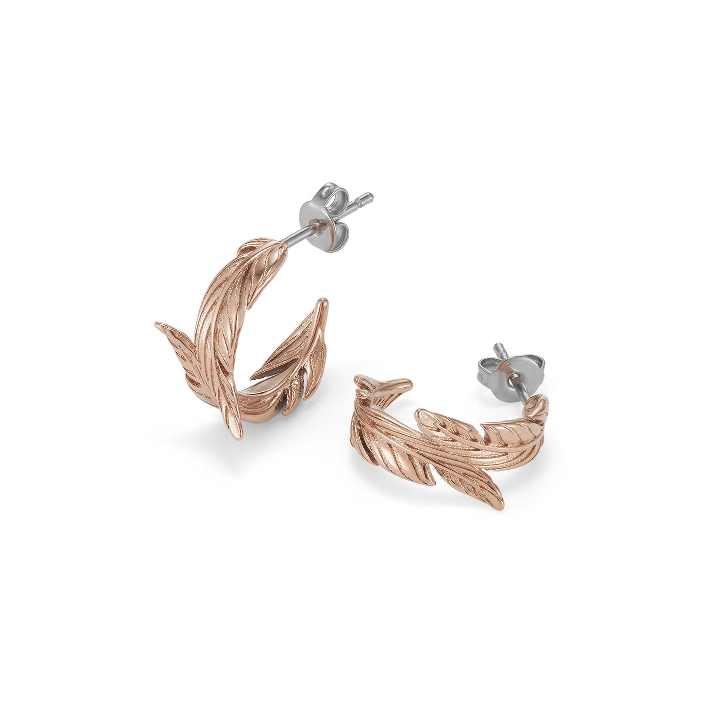 Olivia Burton Signature Feather Rose Gold Plated Hoop Earrings