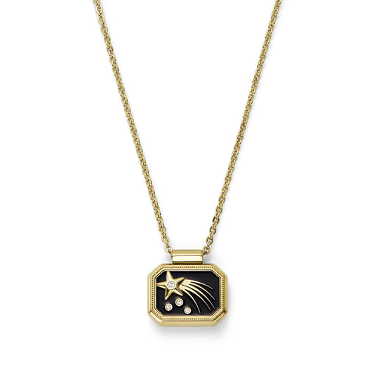 Olivia Burton Signature Shooting Star Onyx & Gold Plated Necklace