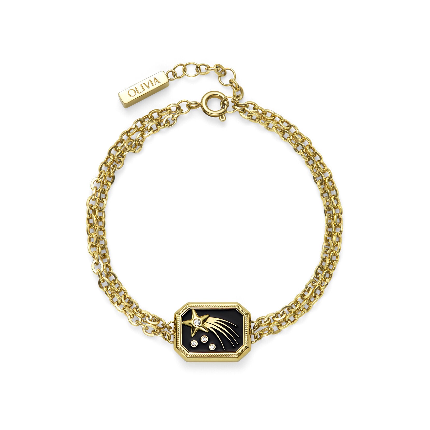 Olivia Burton Signature Shooting Star Onyx & Gold Plated Bracelet