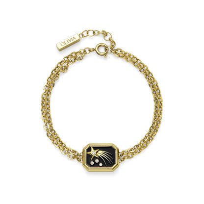 Olivia Burton Signature Shooting Star Onyx & Gold Plated Bracelet