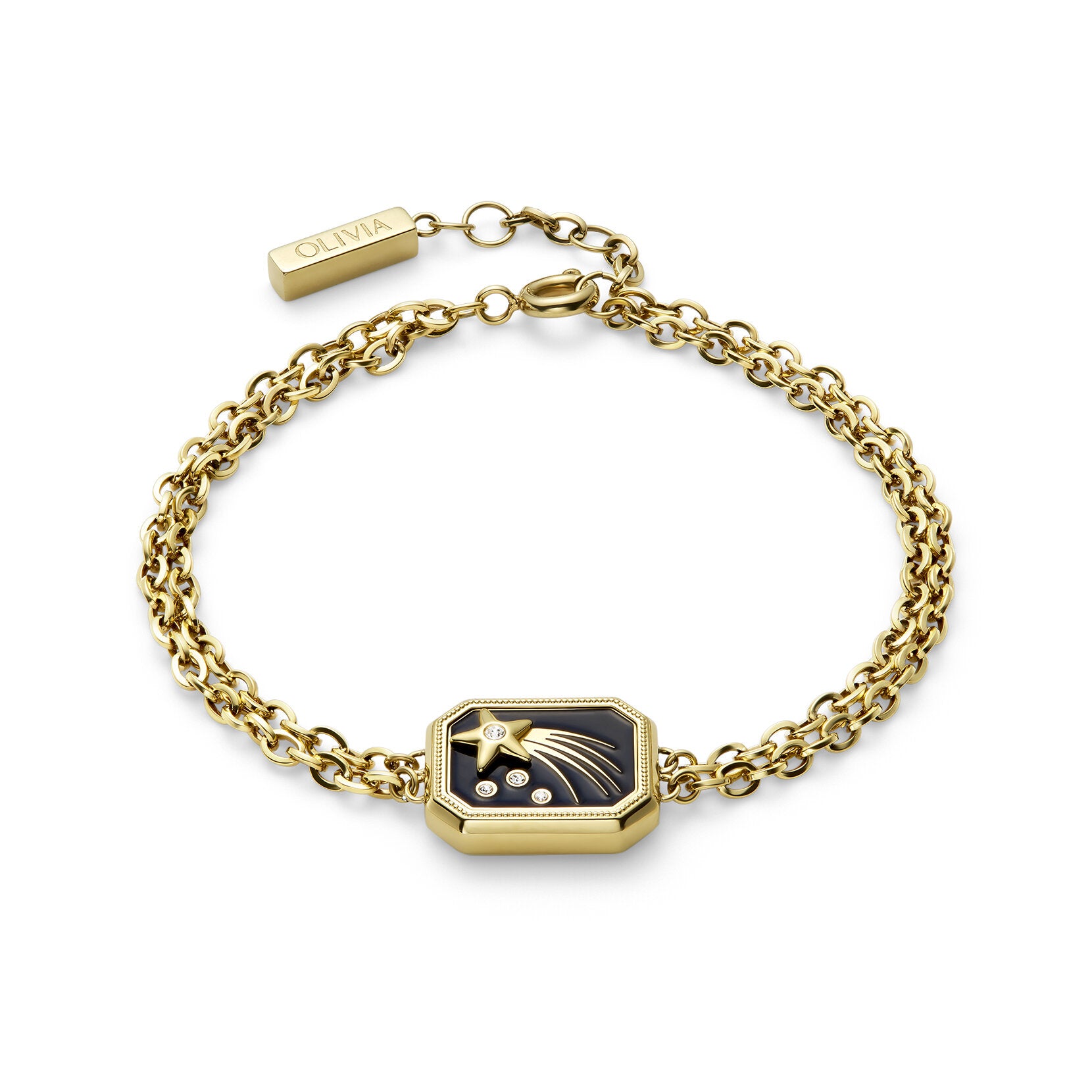 Olivia Burton Signature Shooting Star Onyx & Gold Plated Bracelet