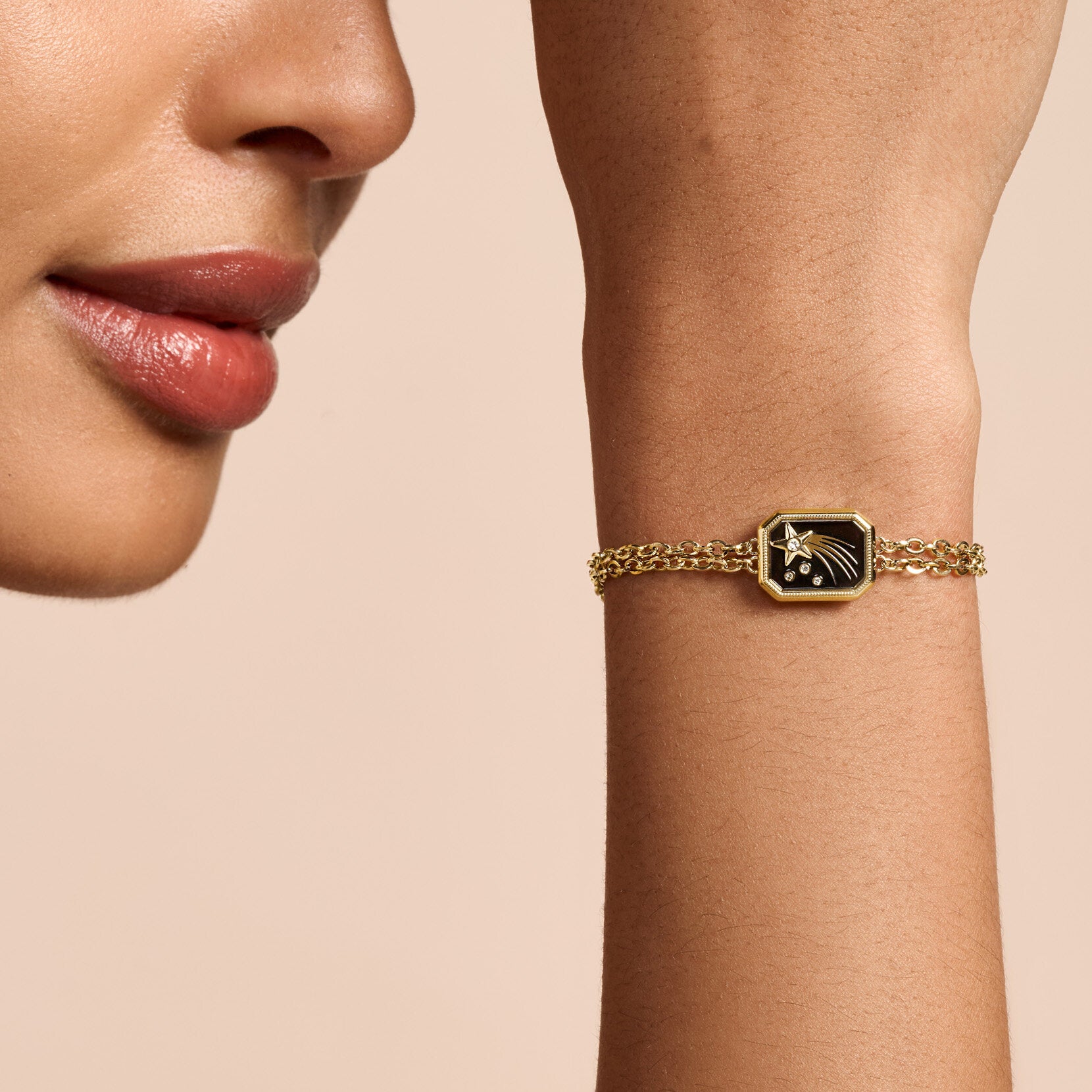 Olivia Burton Signature Shooting Star Onyx & Gold Plated Bracelet