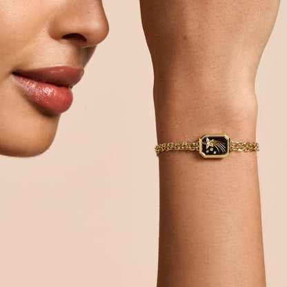 Olivia Burton Signature Shooting Star Onyx & Gold Plated Bracelet
