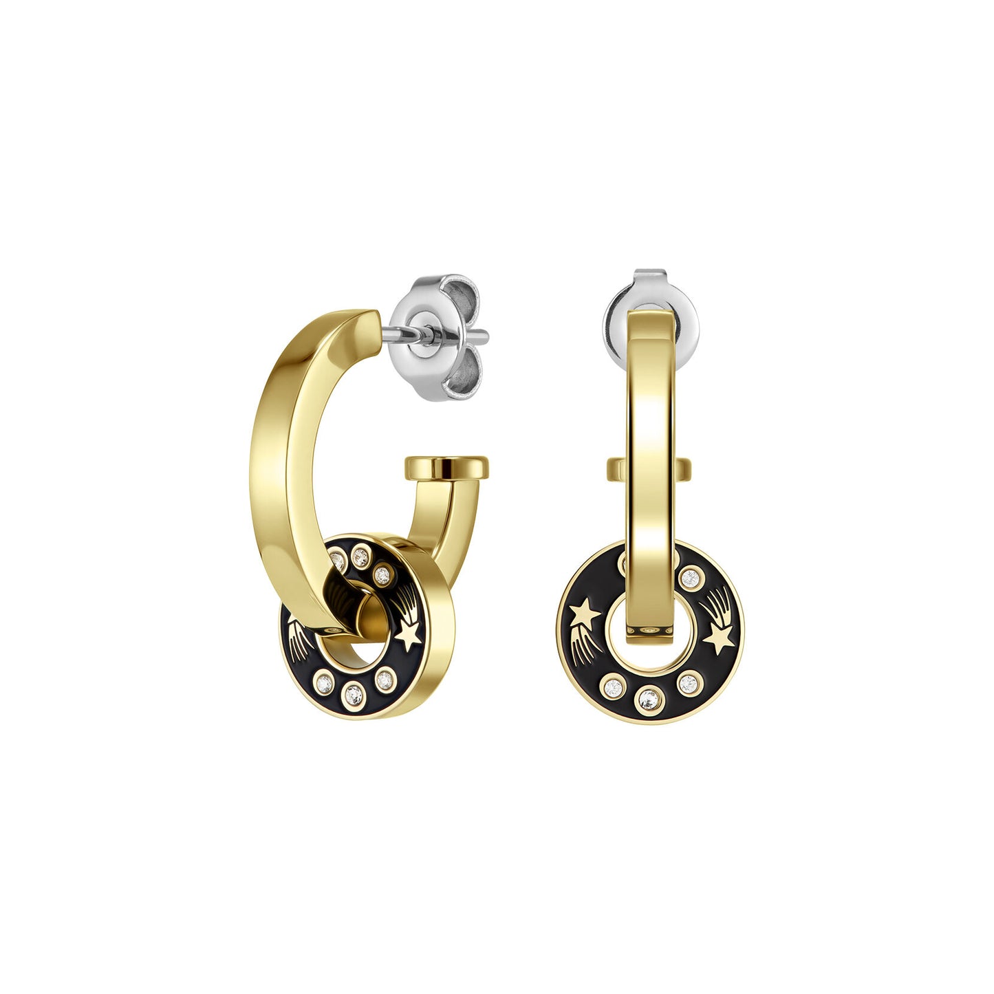 Olivia Burton Signature Shooting Star Onyx & Gold Plated Hoop Earrings