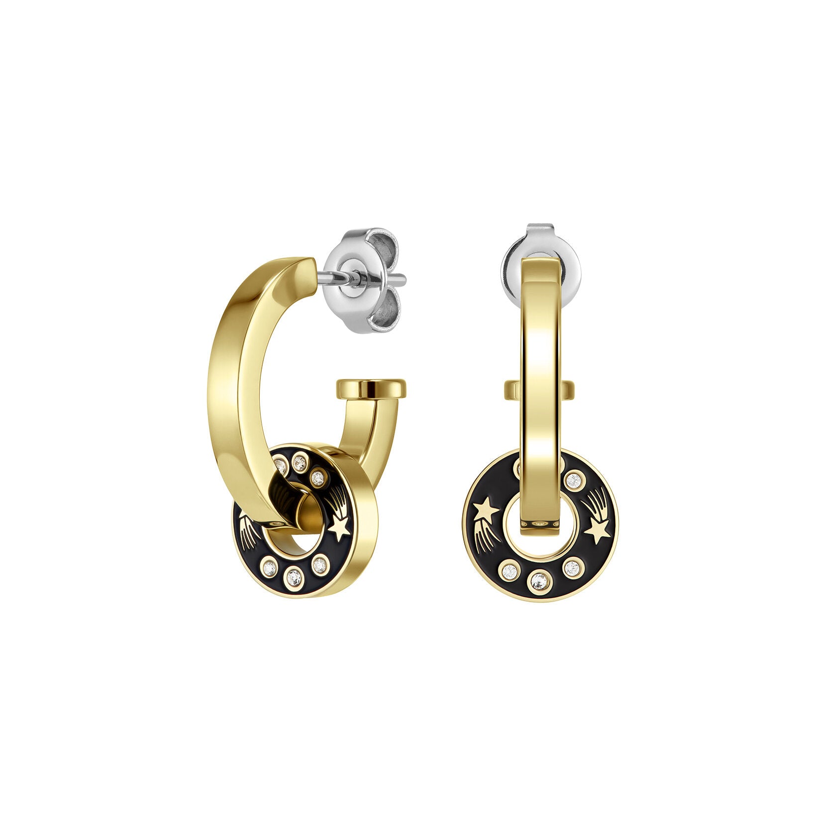 Olivia Burton Signature Shooting Star Onyx & Gold Plated Hoop Earrings