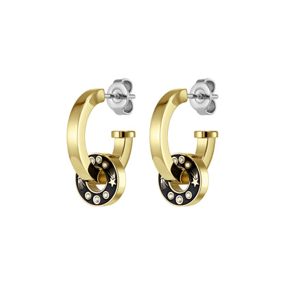 Olivia Burton Signature Shooting Star Onyx & Gold Plated Hoop Earrings