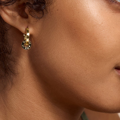 Olivia Burton Signature Shooting Star Onyx & Gold Plated Hoop Earrings