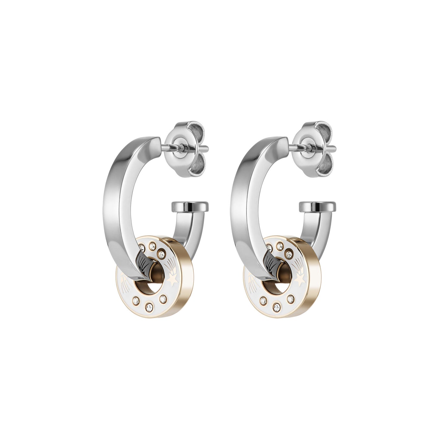 Olivia Burton Signature Shooting Star Ivory & Silver Tone Hoop Earrings