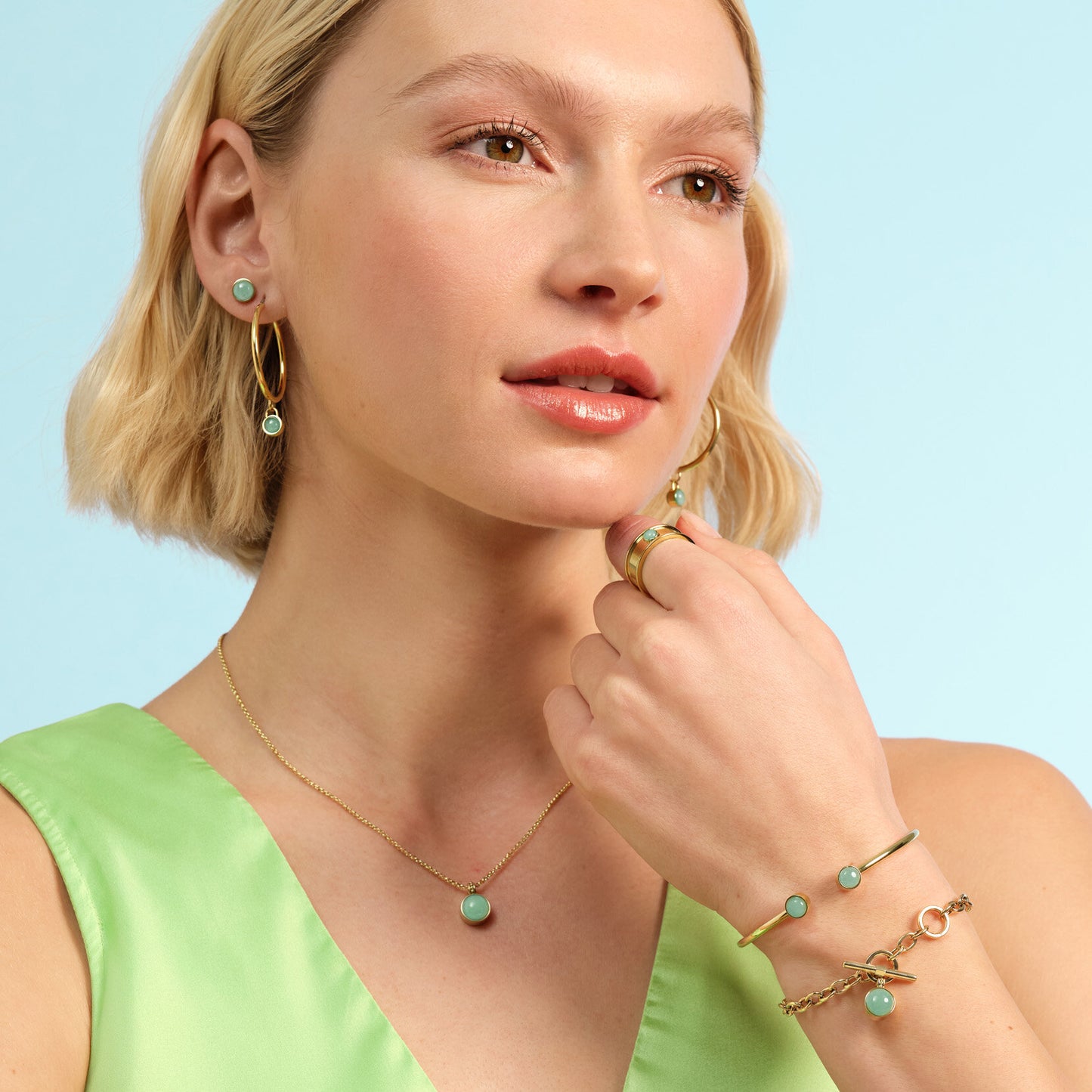 Olivia Burton Trend Edition Aventurine Cabochon Gold Plated Gemstone Ring S