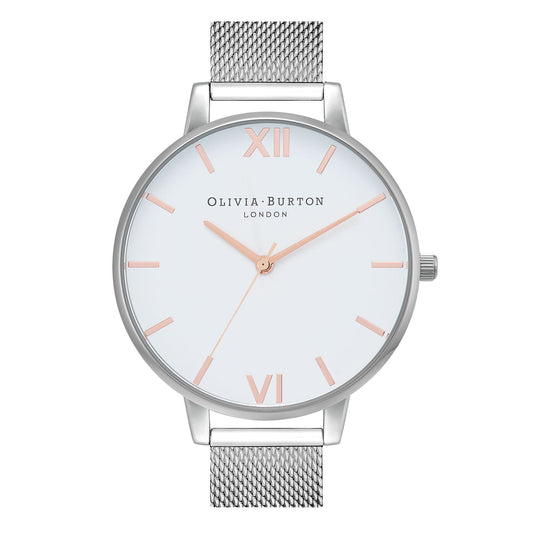 Olivia Burton Classics 38mm White & Silver Mesh Watch