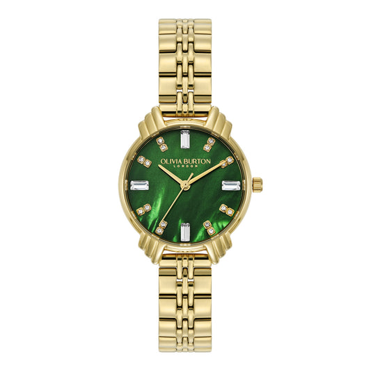 Olivia Burton Art Deco 30mm Emerald & Gold Bracelet Watch