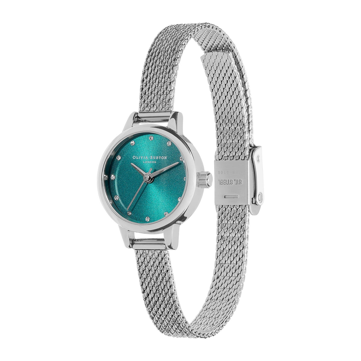 Olivia Burton Classics 23mm Teal & Silver Mesh Watch