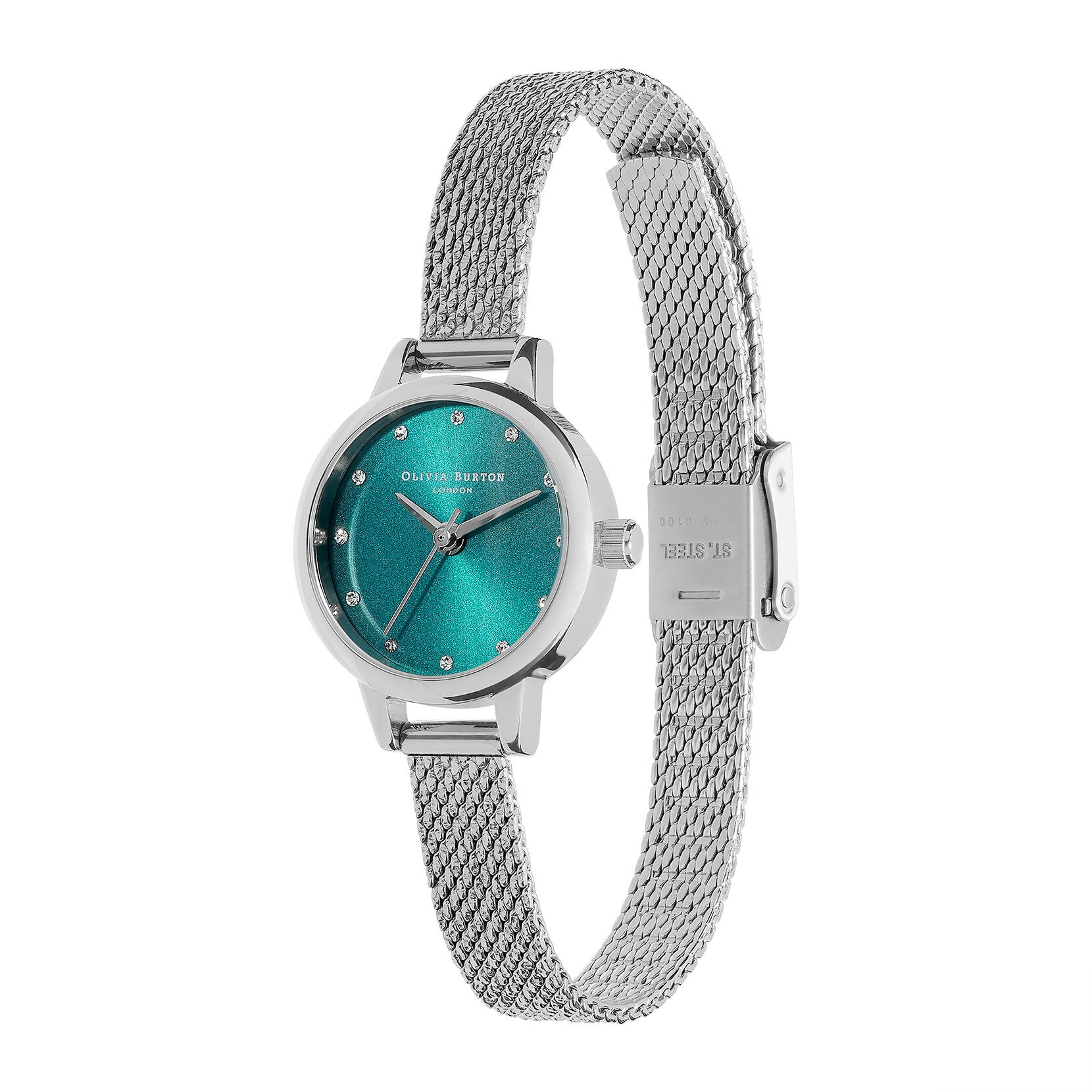 Olivia Burton Classics 23mm Teal & Silver Mesh Watch