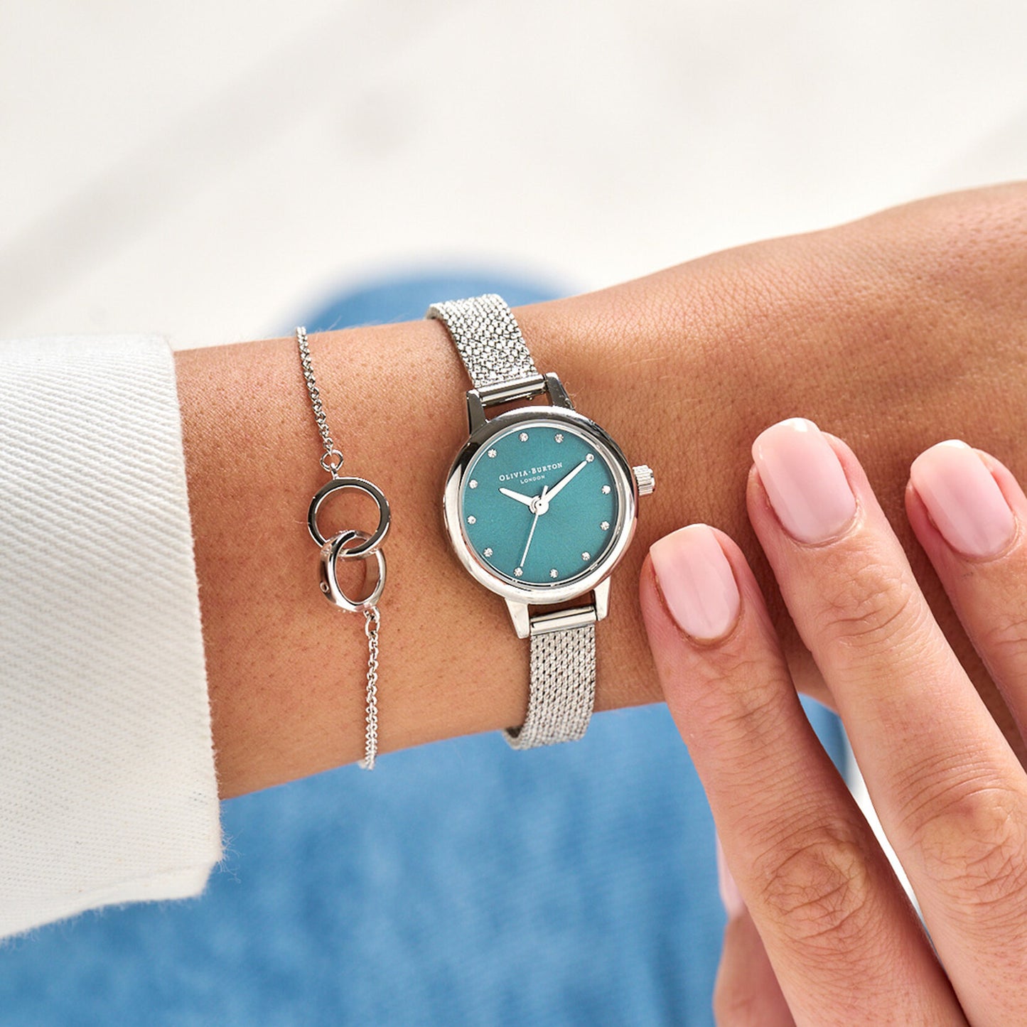 Olivia Burton Classics 23mm Teal & Silver Mesh Watch