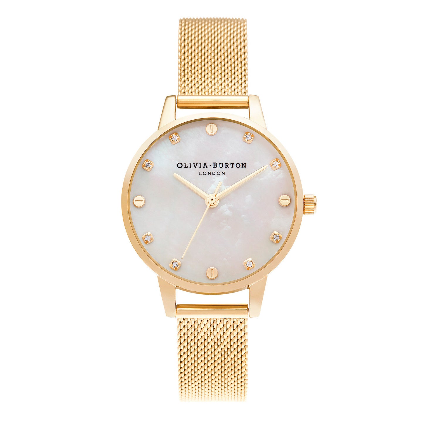 Olivia Burton Classics 30mm White & Gold Mesh Watch
