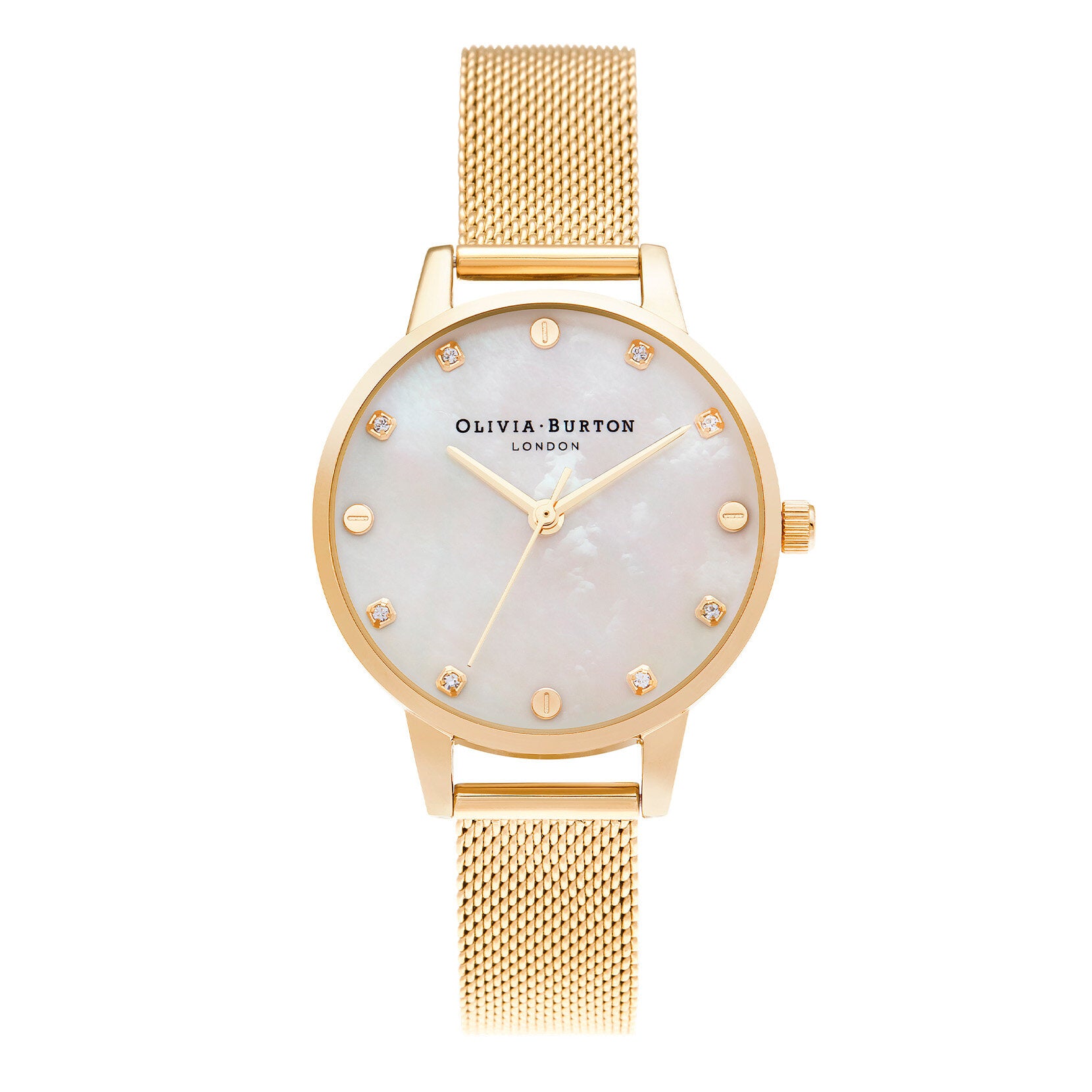 Olivia Burton Classics 30mm White & Gold Mesh Watch