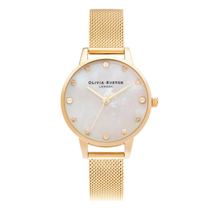 Olivia Burton Classics 30mm White & Gold Mesh Watch