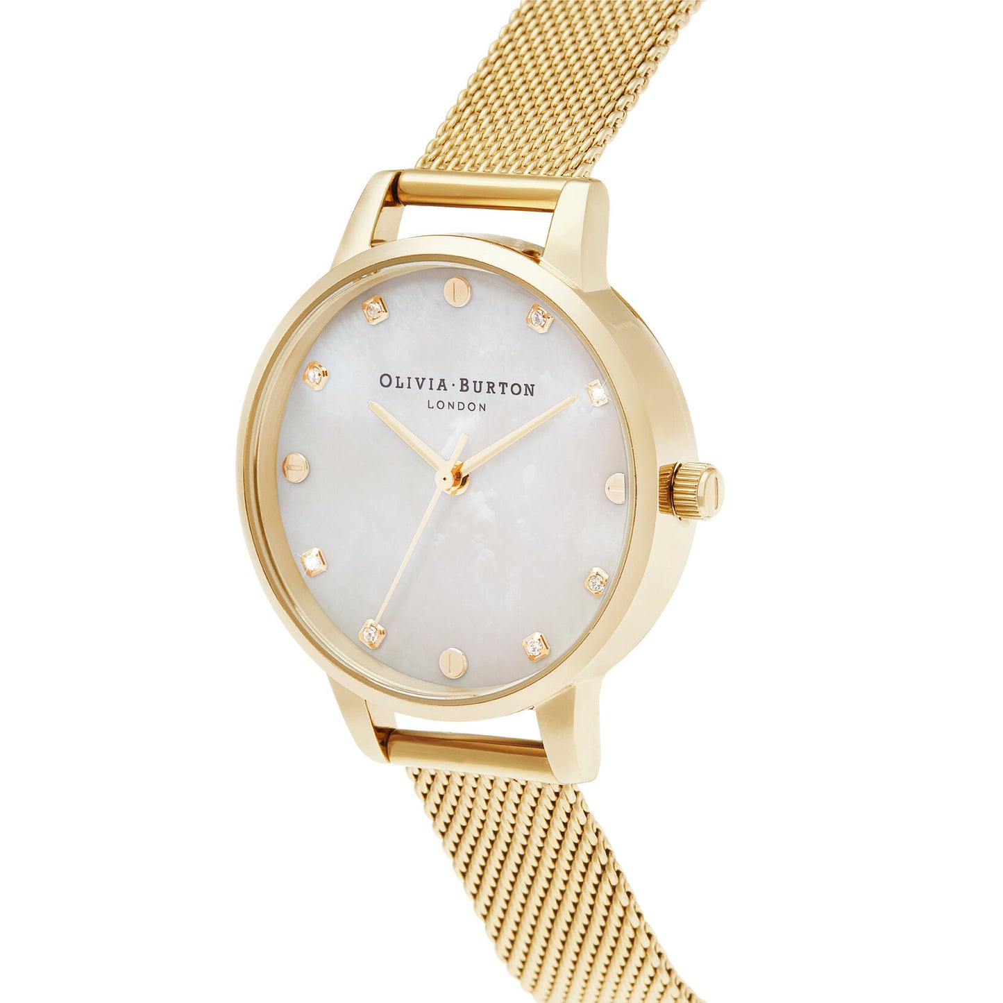 Olivia Burton Classics 30mm White & Gold Mesh Watch