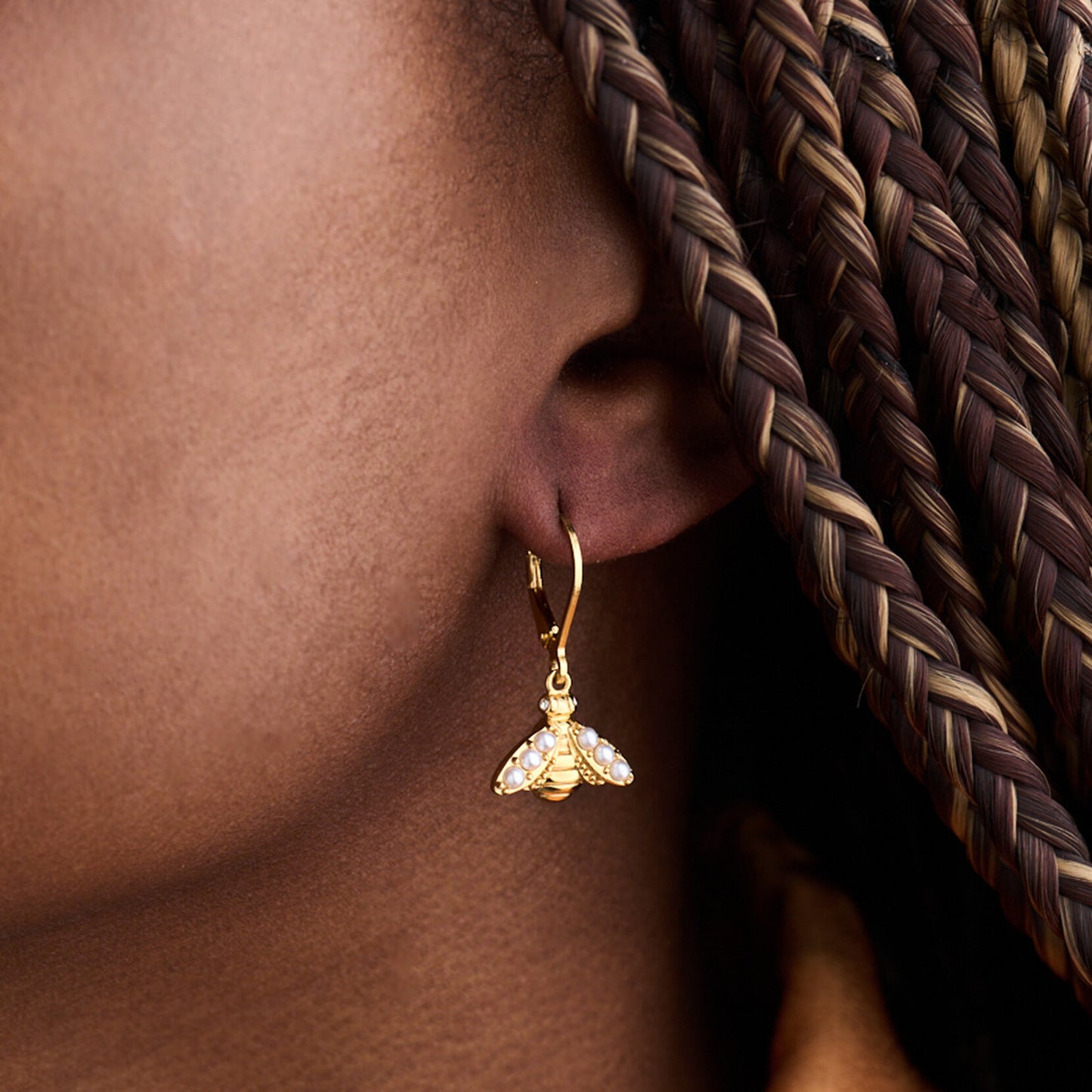 Olivia Burton Pearl Bee Gold Bee Lever Back Hoops