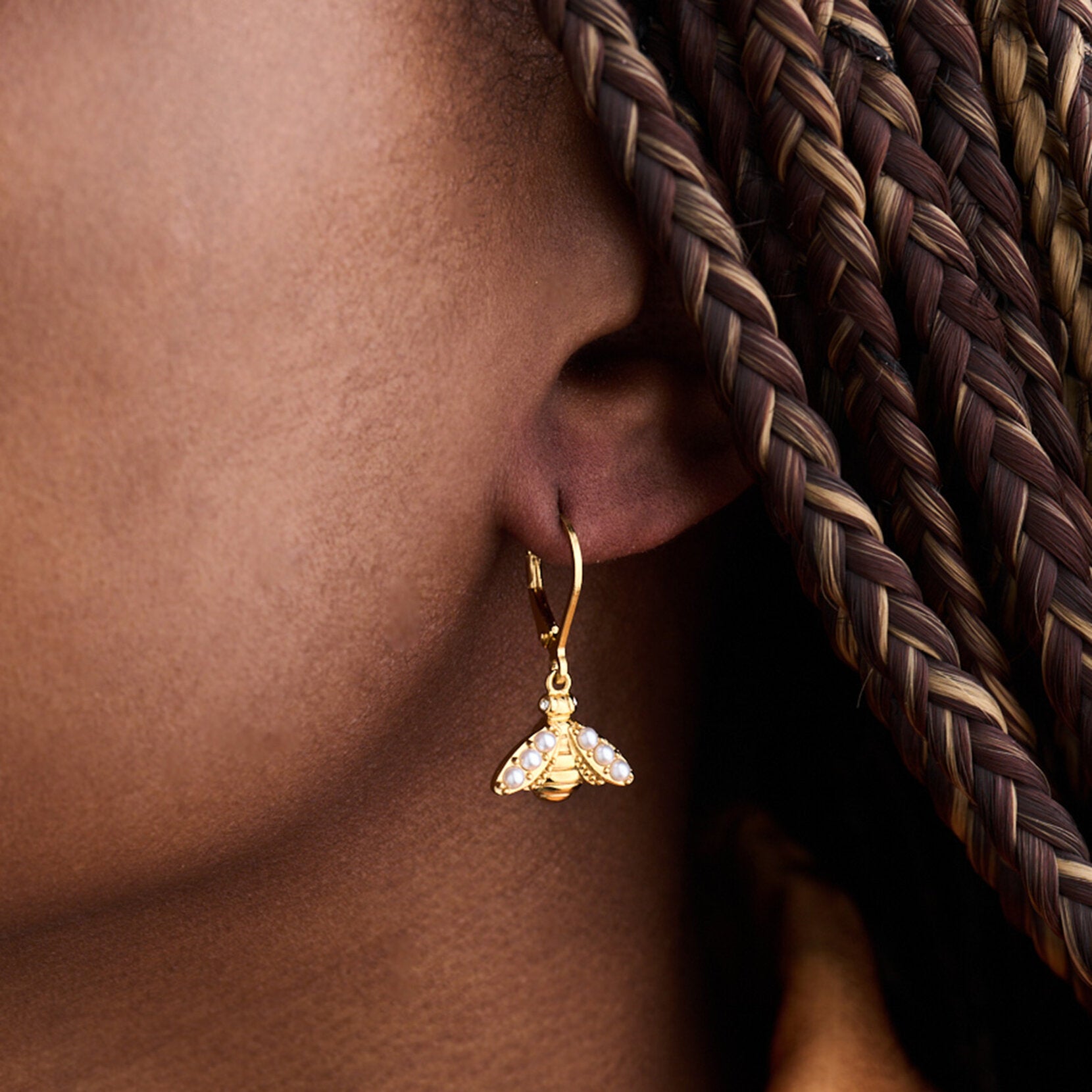 Olivia Burton Pearl Bee Gold Bee Lever Back Hoops