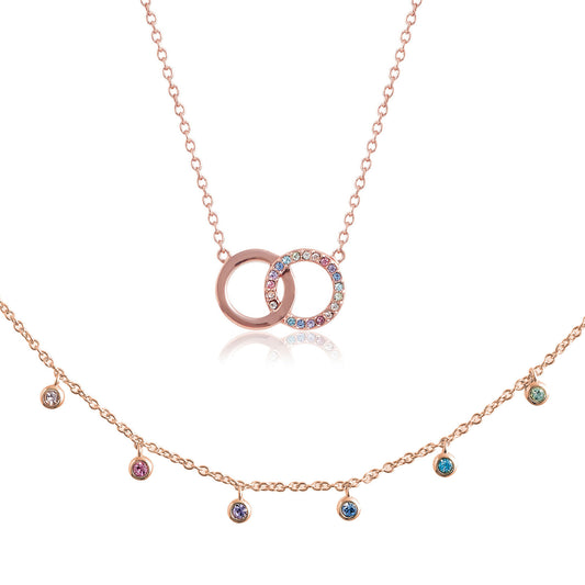 Olivia Burton Rainbow Rose Gold Choker & Interlink Necklace Gift Set
