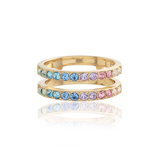 Olivia Burton Rainbow Gold Rainbow Double Band Ring S
